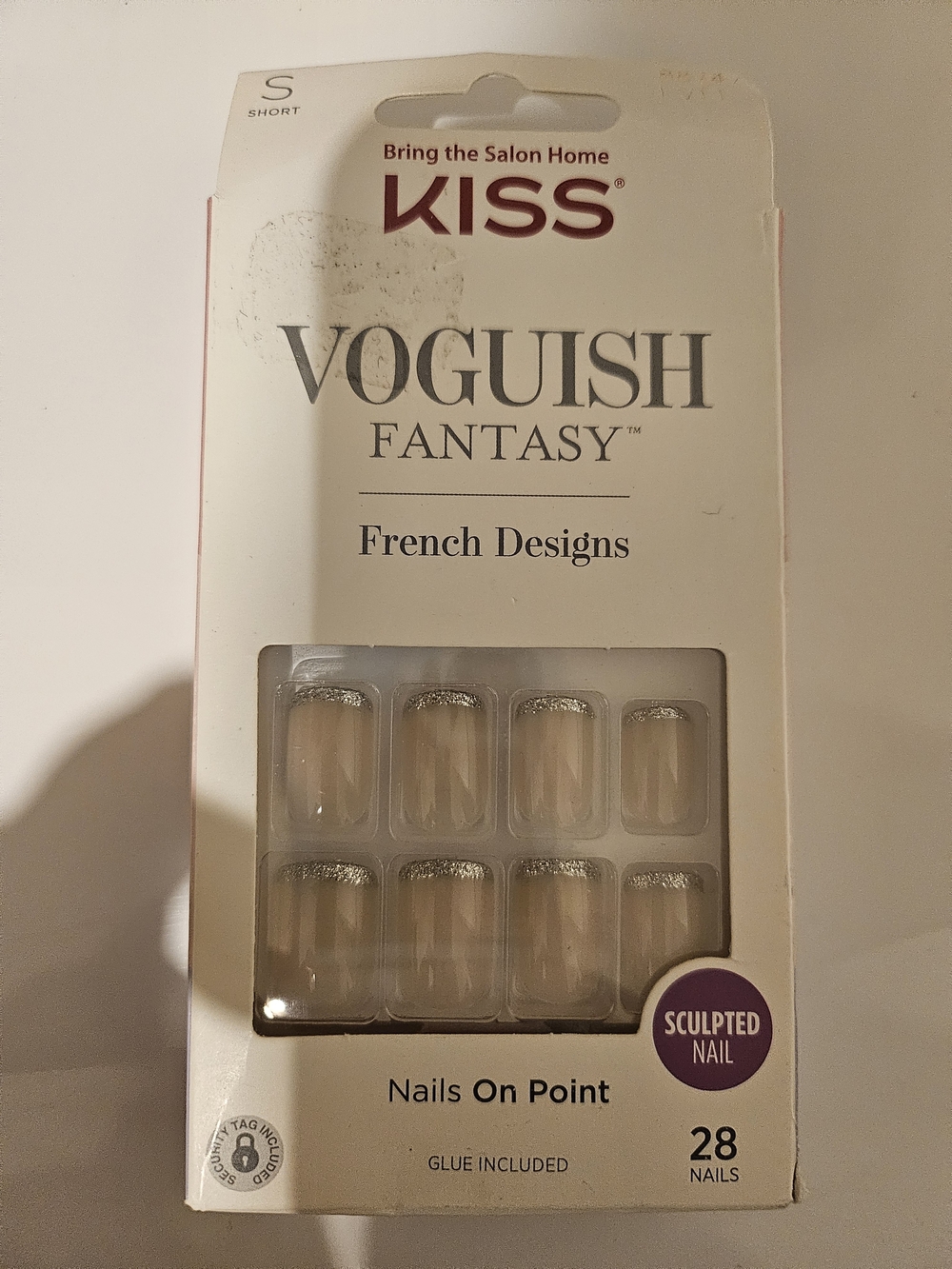 KISS Nude Press-On French Nails with Silver Glitter Tips